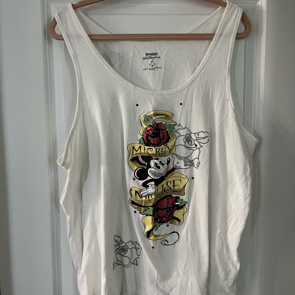 Disney White and Yellow Mickey Mouse Tank Top